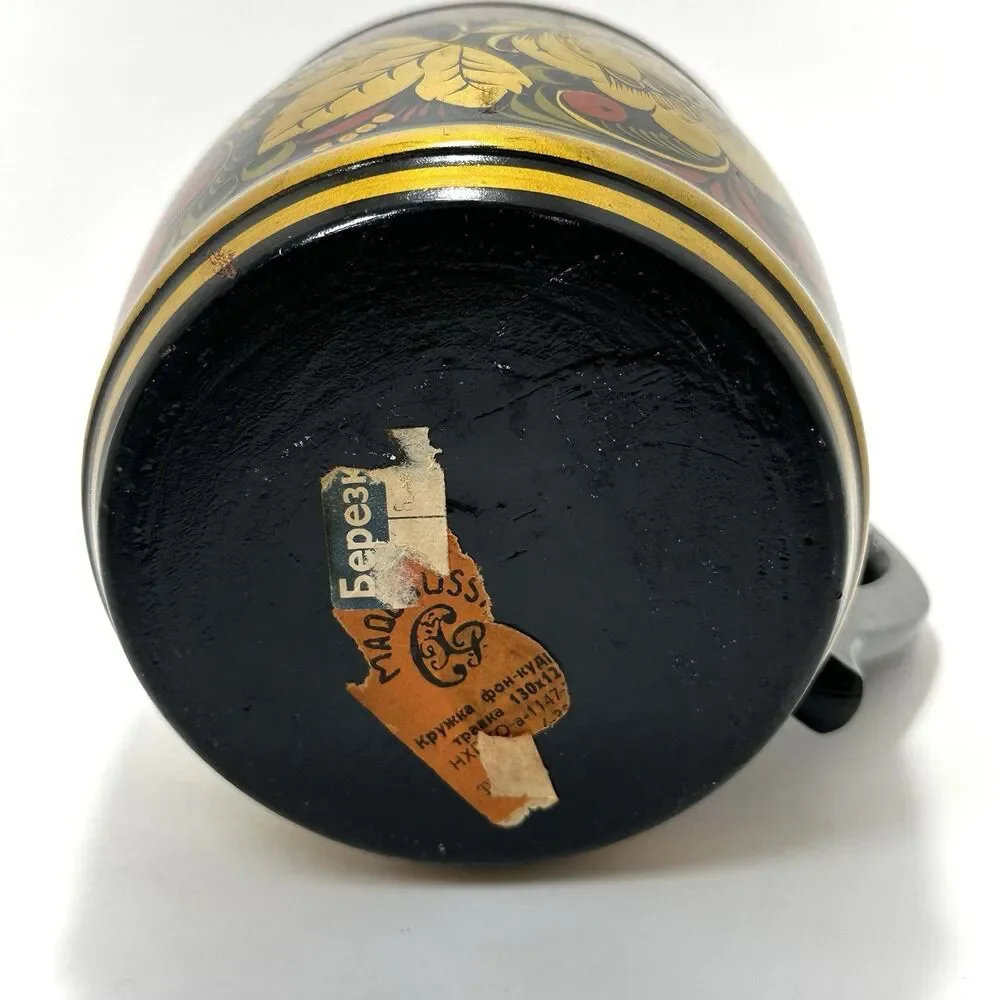 Russian Khokhloma Hand-Painted Lacquered Wood Bowl + Spoon Set Folk Art